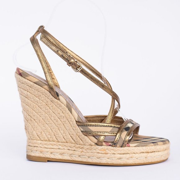 Burberry Metallic Gold Wedge Sandals - Picture 5 of 10